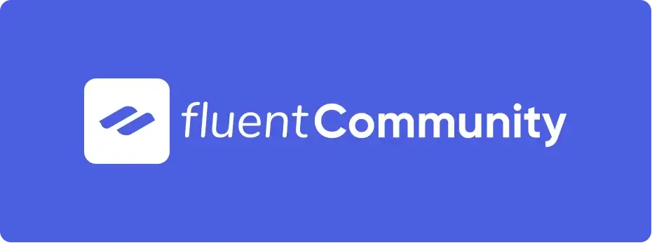Fluent Community Logo with a white square and blue icon on the left, followed by the text 