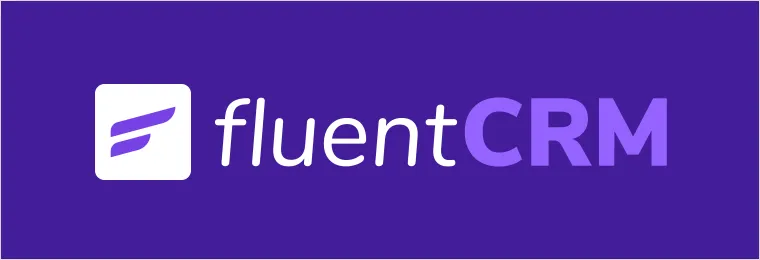 FluentCRM logo featuring a white icon with a stylised 